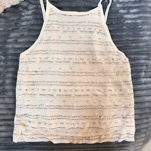 Sequin Embellished Cream Tank Top Ann Taylor